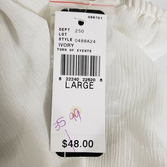 AGB Womens Top Large Ivory Sheer Ruffle Accent Button Elastic Waist Blouse - Picture 9 of 10